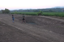 One of two deep ponds for water storage.